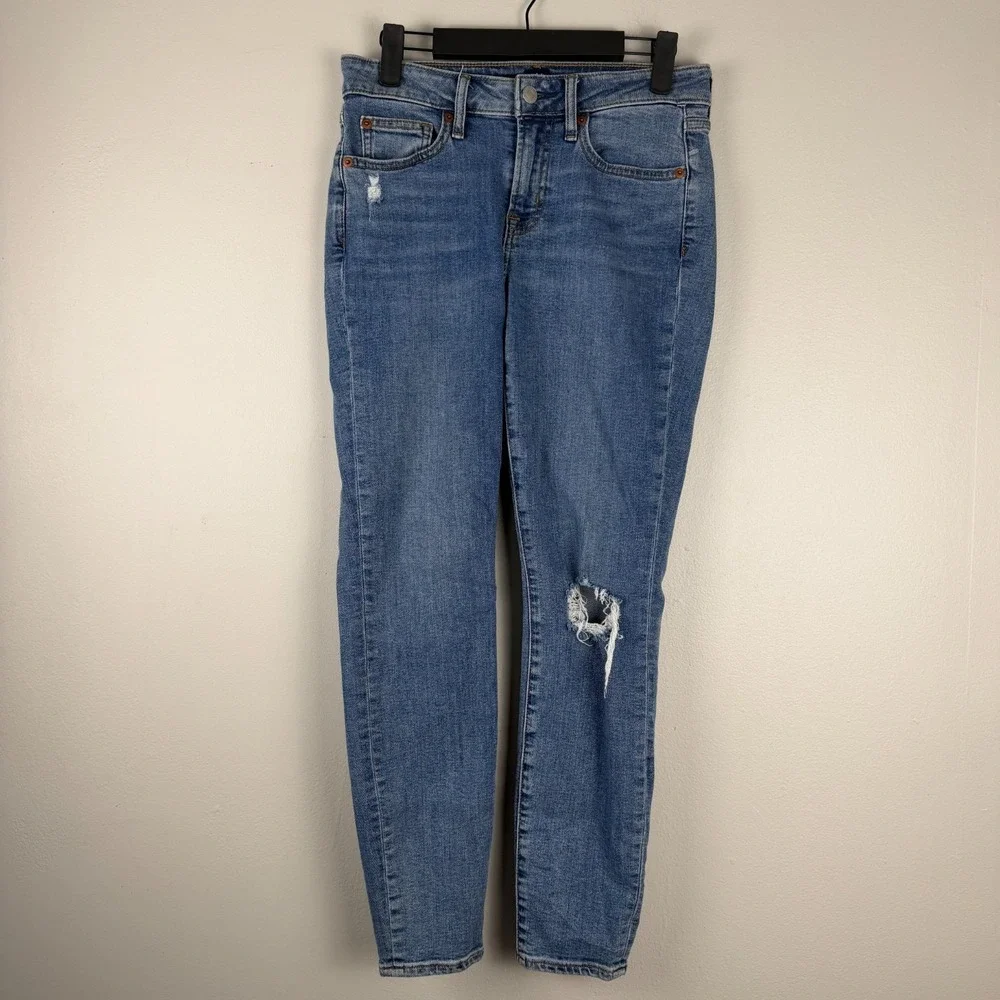 Gap Skinny Jeans Womens 27 (28x27) Blue Denim Mid-Rise Stretch Distressed Casual